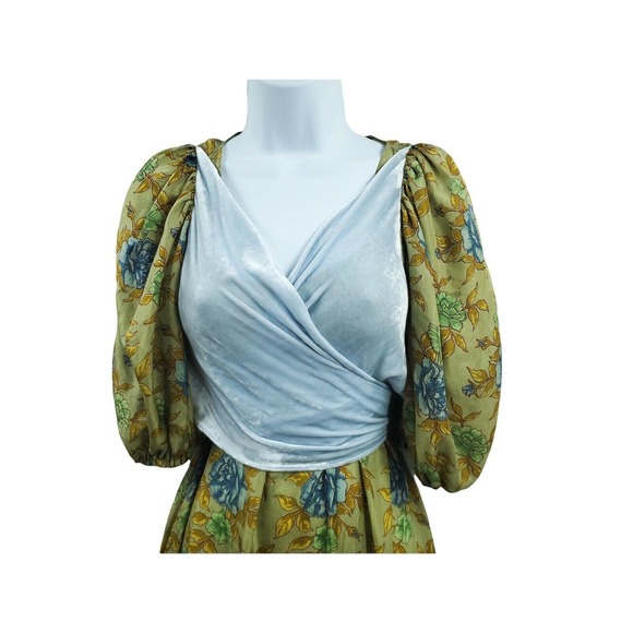 RENTRAYAGE WOMENS SIZE 2 TIE BACK RUFFLE HEM YELLOW FLORAL SILK DRESS MSRP 1250 - Picture 2 of 7